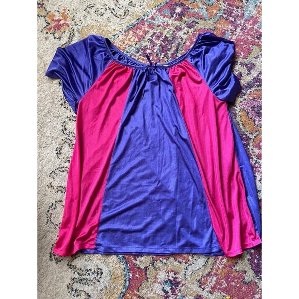 Vintage CW Classics Color Block Pajama Top Purple Pink Satin